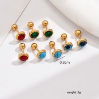 1 Pair Casual Simple Style Commute Round Inlay 201 Stainless Steel Artificial Gemstones Turquoise 18K Gold Plated Ear Studs main image 2