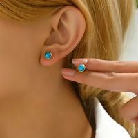 1 Pair Casual Simple Style Commute Round Inlay 201 Stainless Steel Artificial Gemstones Turquoise 18K Gold Plated Ear Studs main image 7