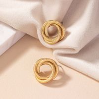 1 Pair Retro Simple Style Commute Round Plating Alloy Gold Plated Ear Studs main image 1