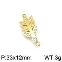 1 Piece Stainless Steel Rhinestones 18K Gold Plated Leaves sku image 8