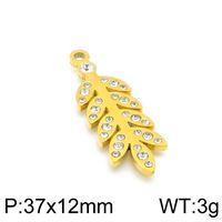 1 Piece Stainless Steel Rhinestones 18K Gold Plated Leaves sku image 10