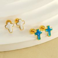 1 Pair Simple Style Cross Polishing Plating Stainless Steel 18K Gold Plated Ear Studs main image 5