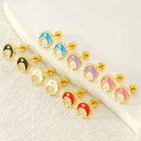 1 Pair Simple Style Star Moon Polishing Plating Stainless Steel Titanium Steel 18K Gold Plated Ear Studs main image 1