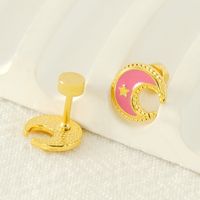 1 Pair Simple Style Star Moon Polishing Plating Stainless Steel Titanium Steel 18K Gold Plated Ear Studs main image 3