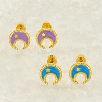 1 Pair Simple Style Star Moon Polishing Plating Stainless Steel Titanium Steel 18K Gold Plated Ear Studs main image 4