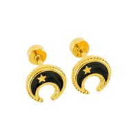 1 Pair Simple Style Star Moon Polishing Plating Stainless Steel Titanium Steel 18K Gold Plated Ear Studs main image 6
