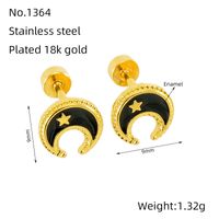 1 Pair Simple Style Star Moon Polishing Plating Stainless Steel Titanium Steel 18K Gold Plated Ear Studs sku image 5