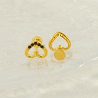 1 Pair Simple Style Heart Shape Polishing Plating Inlay Stainless Steel Rhinestones Zircon 18K Gold Plated Ear Studs main image 3