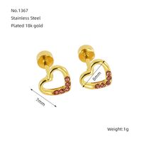 1 Pair Simple Style Heart Shape Polishing Plating Inlay Stainless Steel Rhinestones Zircon 18K Gold Plated Ear Studs sku image 2