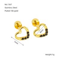 1 Pair Simple Style Heart Shape Polishing Plating Inlay Stainless Steel Rhinestones Zircon 18K Gold Plated Ear Studs sku image 4