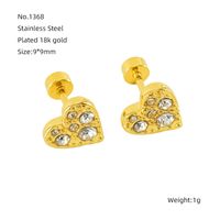 1 Pair Simple Style Heart Shape Polishing Plating Inlay Stainless Steel Rhinestones Zircon 18K Gold Plated Ear Studs sku image 1