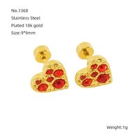 1 Pair Simple Style Heart Shape Polishing Plating Inlay Stainless Steel Rhinestones Zircon 18K Gold Plated Ear Studs sku image 3