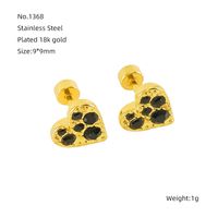 1 Pair Simple Style Heart Shape Polishing Plating Inlay Stainless Steel Rhinestones Zircon 18K Gold Plated Ear Studs sku image 5