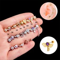 1 Piece Ear Cartilage Rings & Studs Simple Style Classic Style Heart Shape Wings Flower 316 Stainless Steel  Copper Plating Inlay Zircon main image 7