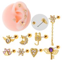 1 Piece Ear Cartilage Rings & Studs Simple Style Classic Style Heart Shape Wings Flower 316 Stainless Steel  Copper Plating Inlay Zircon main image 3