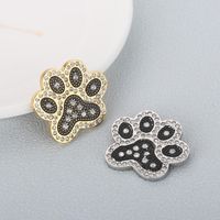 1 Piece Stainless Steel Artificial Diamond 18K Gold Plated Paw Print main image 1