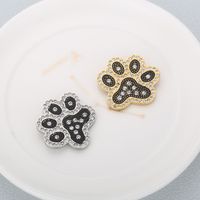 1 Piece Stainless Steel Artificial Diamond 18K Gold Plated Paw Print main image 3