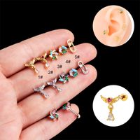 1 Piece Ear Cartilage Rings & Studs Simple Style Classic Style Heart Shape Wings Flower 316 Stainless Steel  Copper Plating Inlay Zircon main image 1