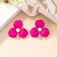 1 Pair Sweet Korean Style Pearl Flower Stoving Varnish Iron Pearl Drop Earrings main image 10