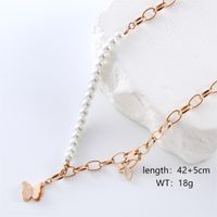 Casual Vacation Simple Style Butterfly Stainless Steel Beaded Plating Inlay Zircon 18k Gold Plated Rose Gold Plated Pendant Necklace sku image 14