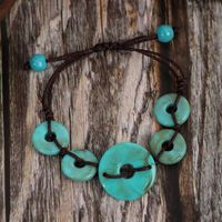 Retro Ethnic Style Round Turquoise Handmade Women's Bracelets Necklace sku image 1