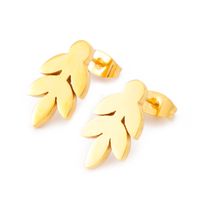 1 Pair Pastoral Leaf Plating Stainless Steel 18K Gold Plated Ear Studs main image 1