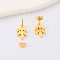 1 Pair Pastoral Leaf Plating Stainless Steel 18K Gold Plated Ear Studs main image 3