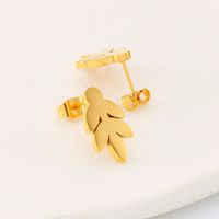 1 Pair Pastoral Leaf Plating Stainless Steel 18K Gold Plated Ear Studs main image 4