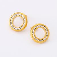 1 Paire Style Simple Rond Incruster Acier Inoxydable Strass Plaqué Or 18K Boucles D'Oreilles main image 1