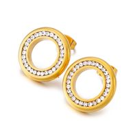 1 Paire Style Simple Rond Incruster Acier Inoxydable Strass Plaqué Or 18K Boucles D'Oreilles main image 5