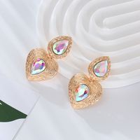 1 Pair Elegant Simple Style Heart Shape Plating Inlay Alloy Glass Drop Earrings main image 3
