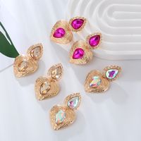 1 Pair Elegant Simple Style Heart Shape Plating Inlay Alloy Glass Drop Earrings main image 1