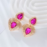 1 Pair Elegant Simple Style Heart Shape Plating Inlay Alloy Glass Drop Earrings main image 5