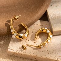 1 Pair French Style Simple Style Korean Style C Shape Butterfly Stainless Steel Zircon 18k Gold Plated Hoop Earrings Ear Studs main image 6
