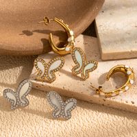 1 Pair French Style Simple Style Korean Style C Shape Butterfly Stainless Steel Zircon 18k Gold Plated Hoop Earrings Ear Studs main image 1