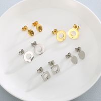 1 Pair Simple Style Round Square Oval Plating Stainless Steel Ear Studs main image 4