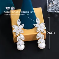 1 Pair Casual Elegant Plant Pearl Plating Inlay Copper Artificial Pearls Zircon Rhodium Plated Silver Plated Drop Earrings main image 2