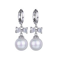1 Pair Elegant Cute Simple Style Round Bow Knot Polishing Plating Inlay Copper Copper Alloy Artificial Pearls Zircon White Gold Plated Drop Earrings main image 1