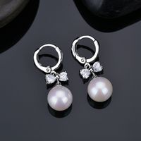 1 Pair Elegant Cute Simple Style Round Bow Knot Polishing Plating Inlay Copper Copper Alloy Artificial Pearls Zircon White Gold Plated Drop Earrings main image 4