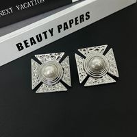 1 Pair Retro French Style Square Inlay Alloy Artificial Pearls Ear Studs main image 7