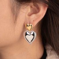 1 Pair Simple Style Korean Style Heart Shape Stainless Steel 18k Gold Plated Drop Earrings main image 5