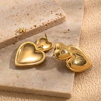 1 Pair Simple Style Korean Style Heart Shape Stainless Steel 18k Gold Plated Drop Earrings main image 6