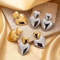 1 Pair Simple Style Korean Style Heart Shape Stainless Steel 18k Gold Plated Drop Earrings main image 7