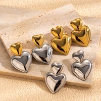 1 Pair Simple Style Korean Style Heart Shape Stainless Steel 18k Gold Plated Drop Earrings main image 1