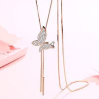 Simple Style Butterfly Alloy Copper Inlay Glass Women's Sweater Chain Long Necklace main image 7