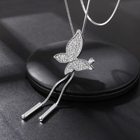 Simple Style Butterfly Alloy Copper Inlay Glass Women's Sweater Chain Long Necklace sku image 1