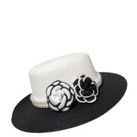 امرأة أنيق رعوي أسلوب بسيط كتلة اللون زهور طنف كبيرة قبعة من القش main image 3