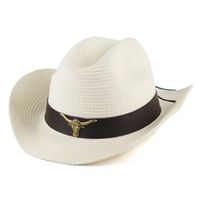 Unisex Retro Cowboy Style Simple Style Cattle Crimping Straw Hat sku image 3