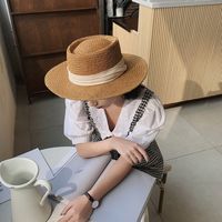 Women's Vacation Beach Solid Color Flat Eaves Straw Hat main image 4