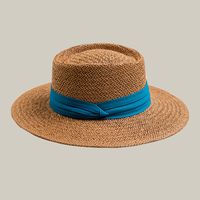 Women's Vacation Beach Solid Color Flat Eaves Straw Hat sku image 2